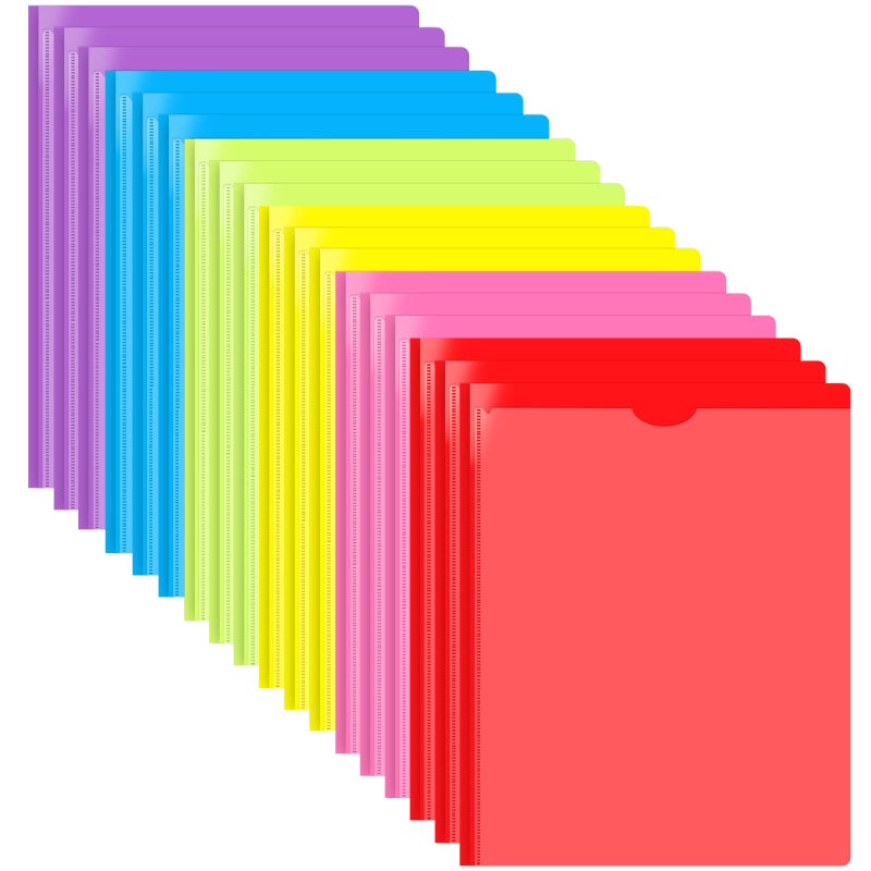 INFUN Heavy Duty Plastic Pocket Folder with Prongs and Clear Front Pocket - 18 Pack  3 Prong Folders with Pockets and Card Slot  Assorted Colors - Image 1